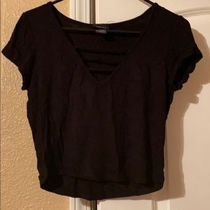 Black lace up v-neck